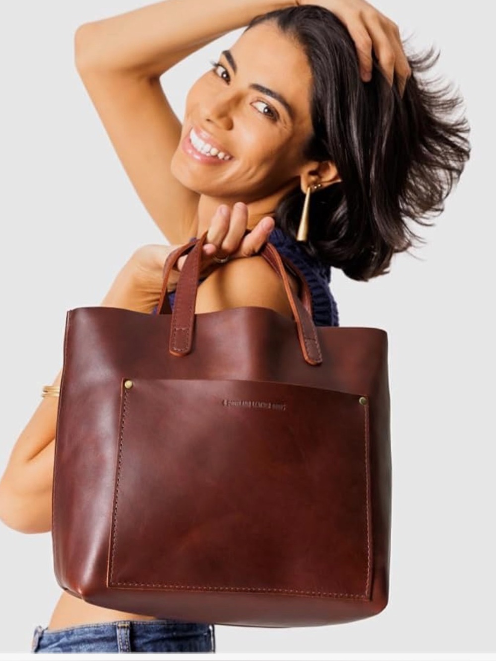 Portland leather medium, full zip tote